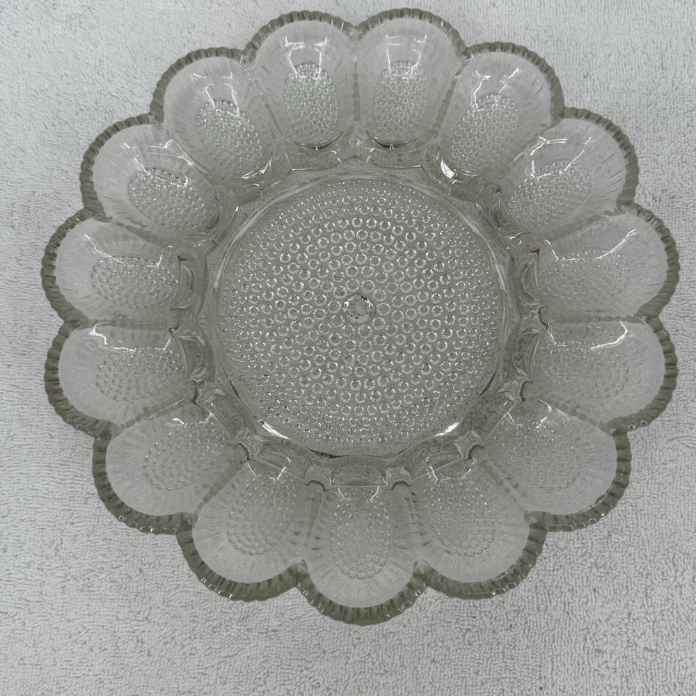 Vintage Indiana Glass Hobnail Deviled Egg Plate Relish And Egg Platter Clear 11”